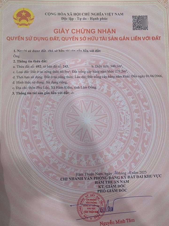 Đất nền thổ cư 340m² thôn Phú Lộc, Bình Thuận - Gần Quốc Lộ 1A chỉ 990 triệu!