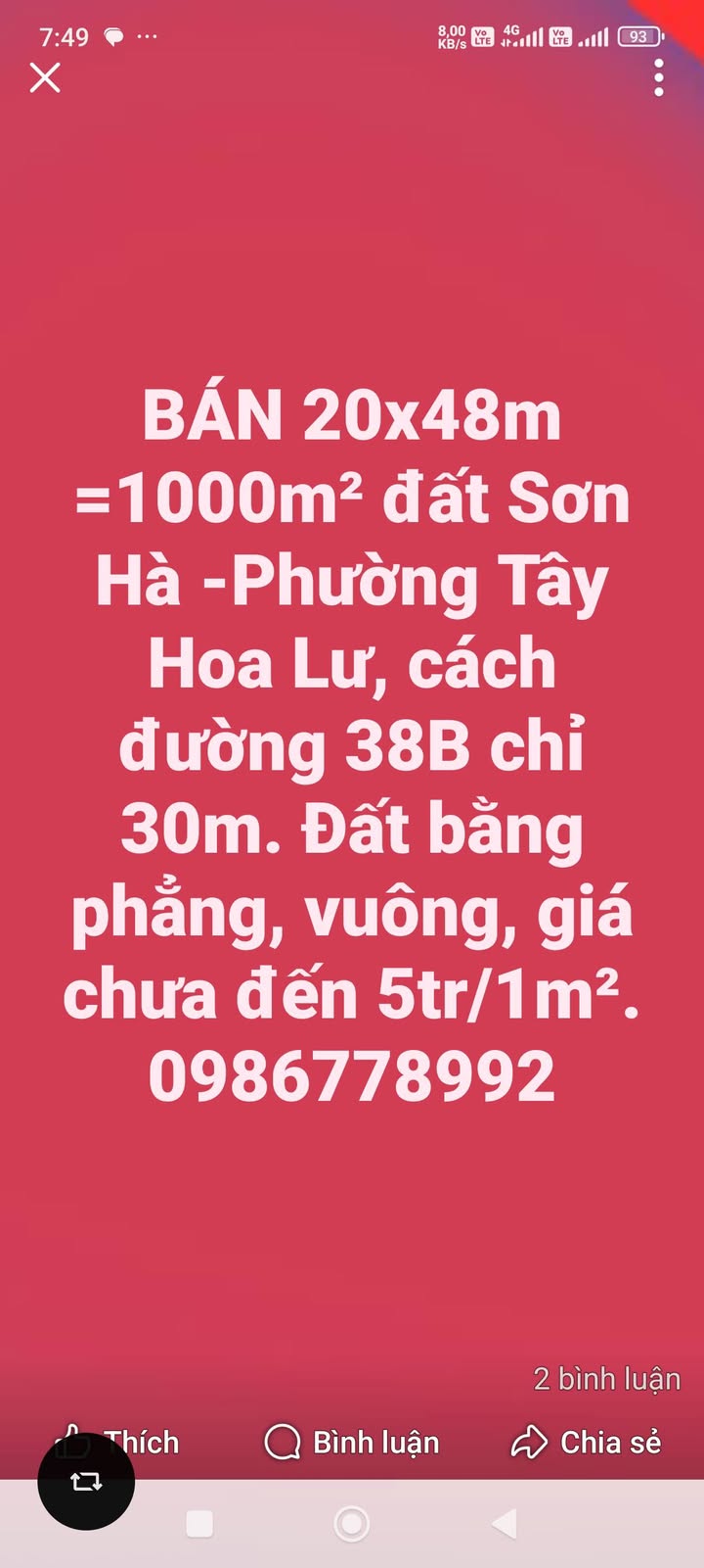 Đất nền 1000m² tại Sơn Hà, Tây Hoa Lư - Giá chỉ 5 tỷ - Đầu tư sinh lời ngay!