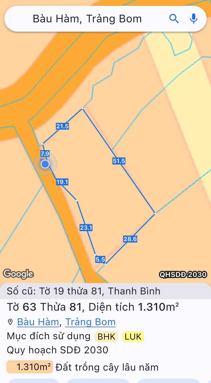 Đất nền 1310m² tại Bàu Hàm Đồng Nai - Giá chỉ 1.1 tỷ, cơ hội đầu tư hấp dẫn!