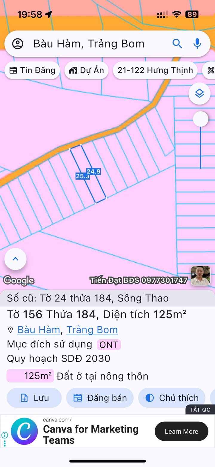 Đất thổ cư Bàu Hàm 125m² giá 620 triệu - Sổ đỏ chính chủ, xây dựng tự do!