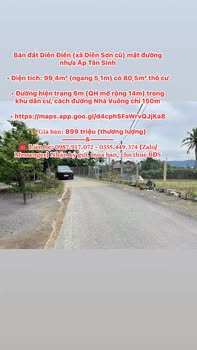 Bán đất Ấp Tân Sinh, xã Diên Điền, 99,4m² giá 899 triệu - Cơ hội đầu tư tuyệt vời!