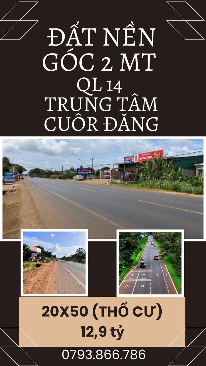 Đất nền góc 2 mặt tiền Quốc lộ 14, Cuôr Đăng, 1000m² - Đầu tư sinh lời bền vững!