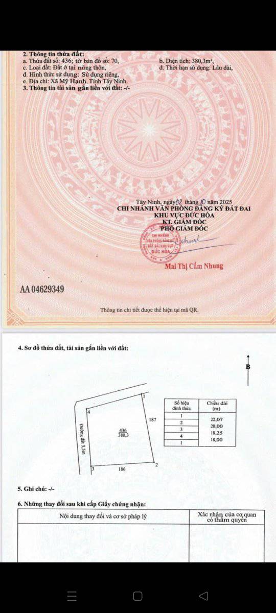 Đất thổ cư Mỹ Hạnh, Đức Hòa 110m² giá chỉ 480 triệu - Cơ hội đầu tư tuyệt vời!