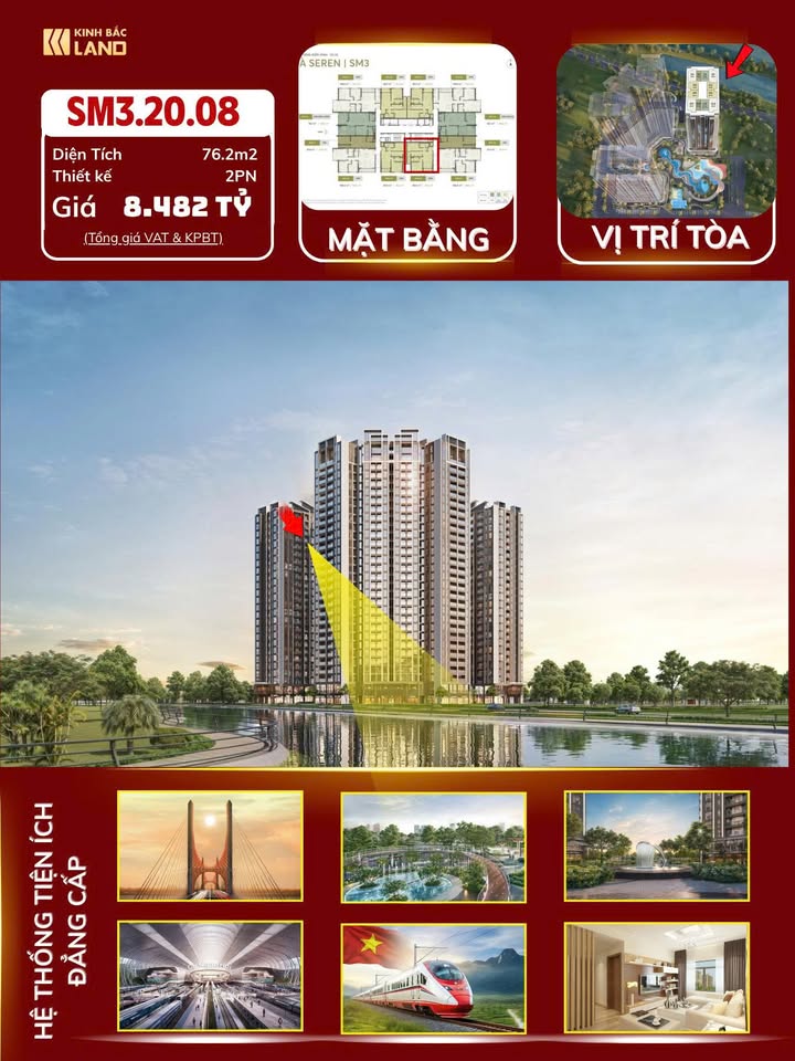 Căn hộ 2PN Greenera Southmark Thanh Trì 76m² giá 8.482 tỷ - Sống xanh đẳng cấp!