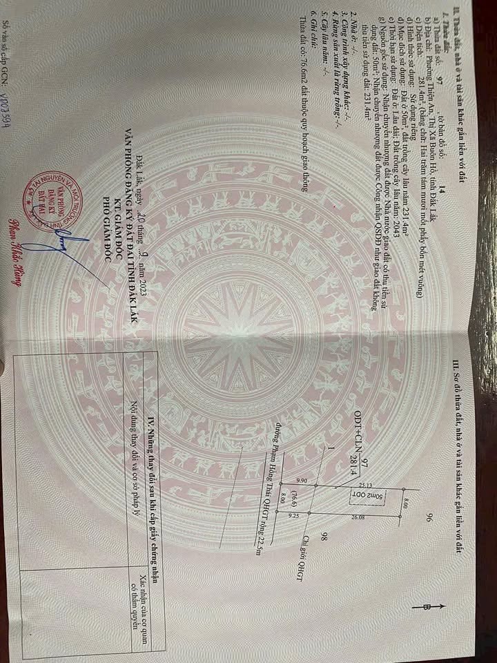 Đất thổ cư 280m² tại đường Phạm Hồng Thái, Buôn Hồ - Giá chỉ 491.4 triệu!