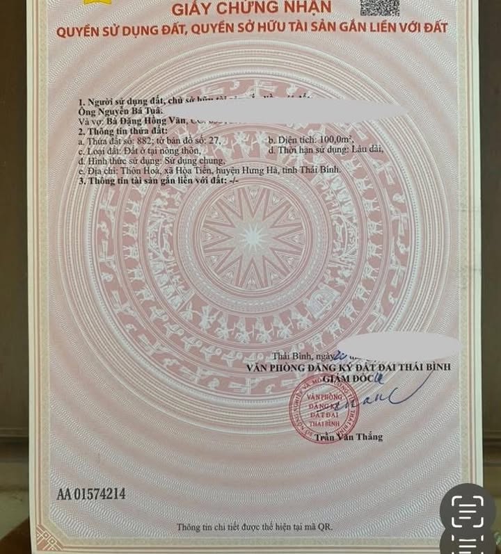 Đất nền Hòa Tiến, Hưng Hà, Thái Bình 100m² chỉ 1 tỷ - Sổ hồng lâu dài!