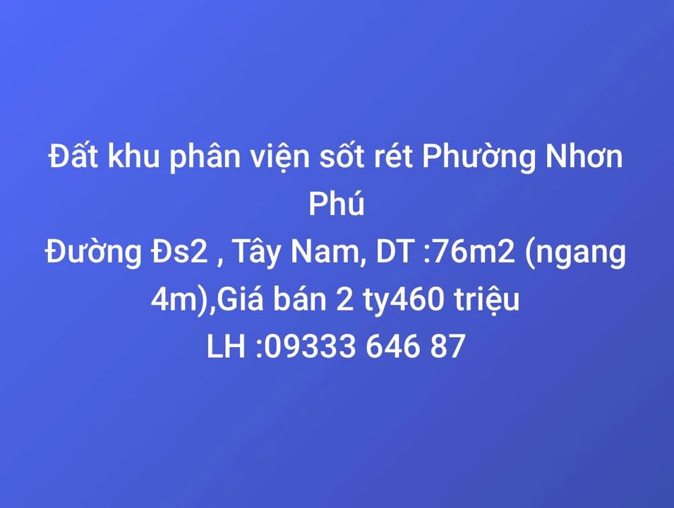 Đất nền phường Nhơn Phú 76m² giá 2.46 tỷ - Đầu tư sinh lời ngay!