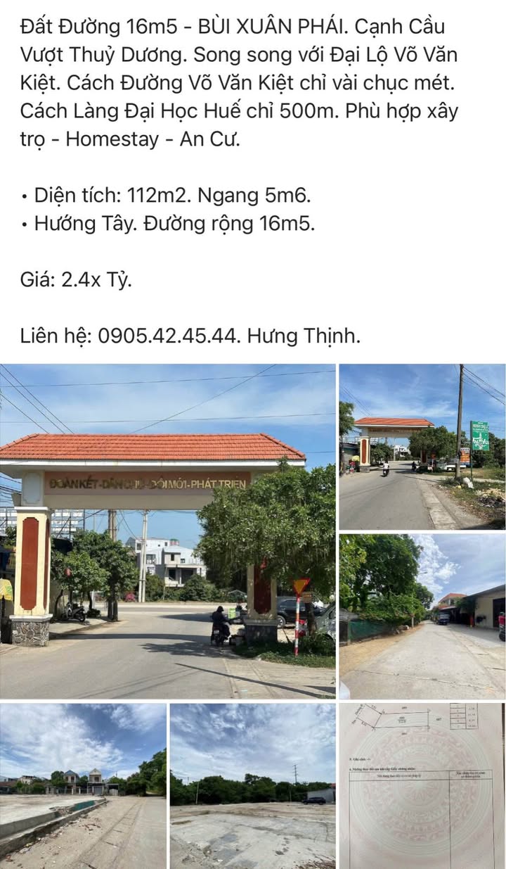 Đất Bùi Xuân Phái 112m² giá 2.4 tỷ - Vị trí đắc địa gần Làng Đại Học Huế!