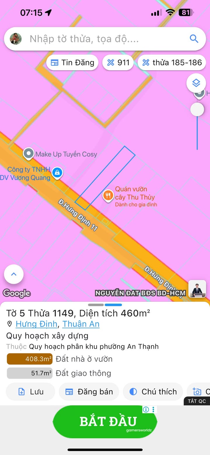 Đất mặt tiền Hưng Định 11, Thuận An 460m² giá chỉ 6.21 tỷ - Cơ hội đầu tư hấp dẫn!