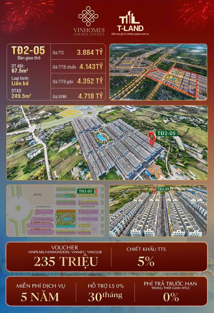 Townhouse TD2-05 Vinhomes Golden Avenue 67.5m² giá 3.88 tỷ - Cơ hội đầu tư tuyệt vời!