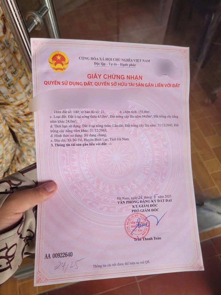 Đất nền Bồ Đề, Bình Lục 151m² chỉ 1 triệu - Cơ hội đầu tư tuyệt vời!