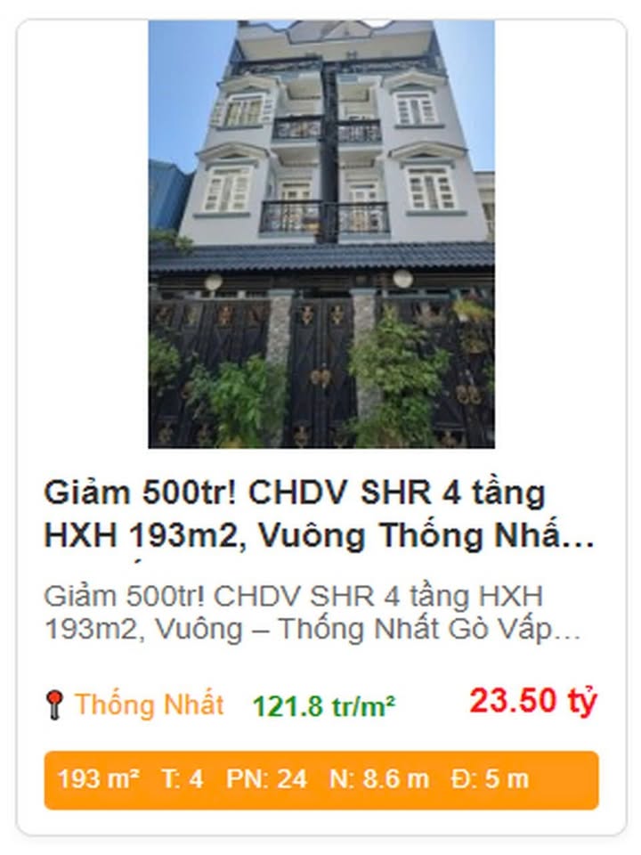 Căn hộ dịch vụ 4 tầng Thống Nhất Gò Vấp 193m² - Giảm giá sốc 500 triệu!