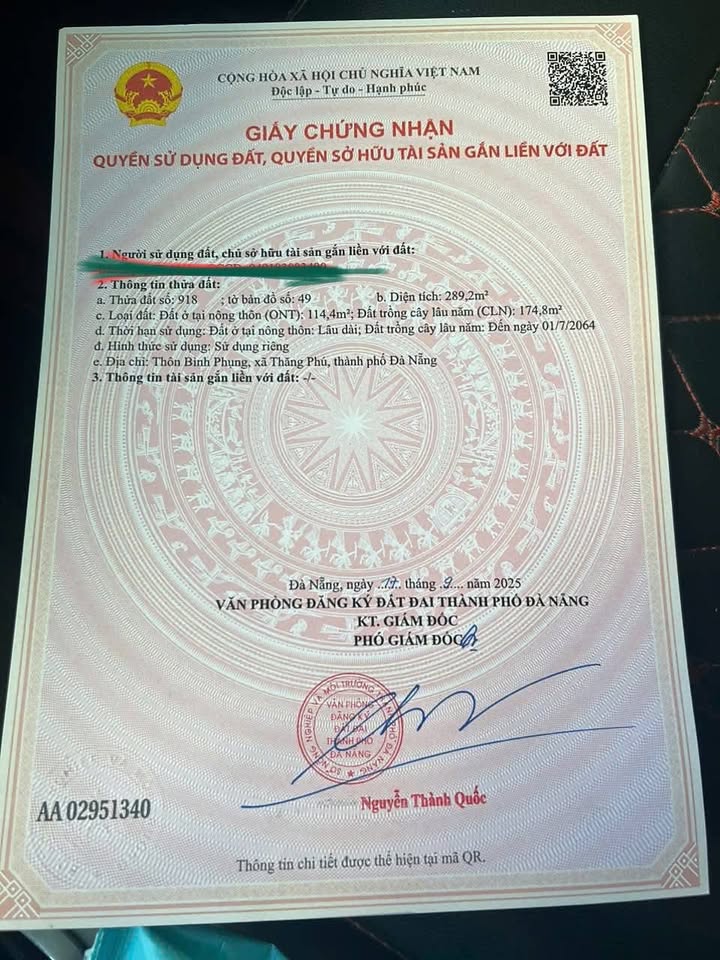 Đất thổ cư 289m² tại Bình Quế, Thăng Bình - Sổ hồng mới, giá chỉ từ 100 triệu!