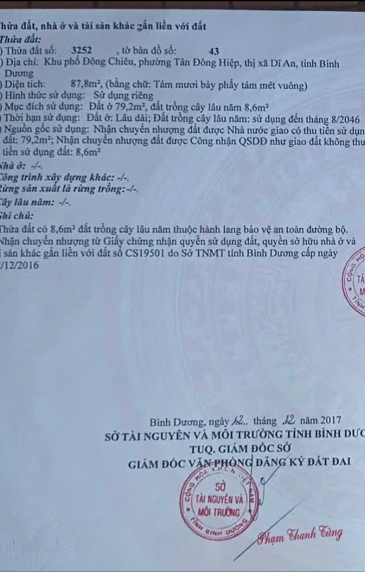 Bán đất tặng nhà cấp bốn 87.8m² tại Tân Đông Hiệp, Dĩ An - Giá 3.4 tỷ, bớt lộc