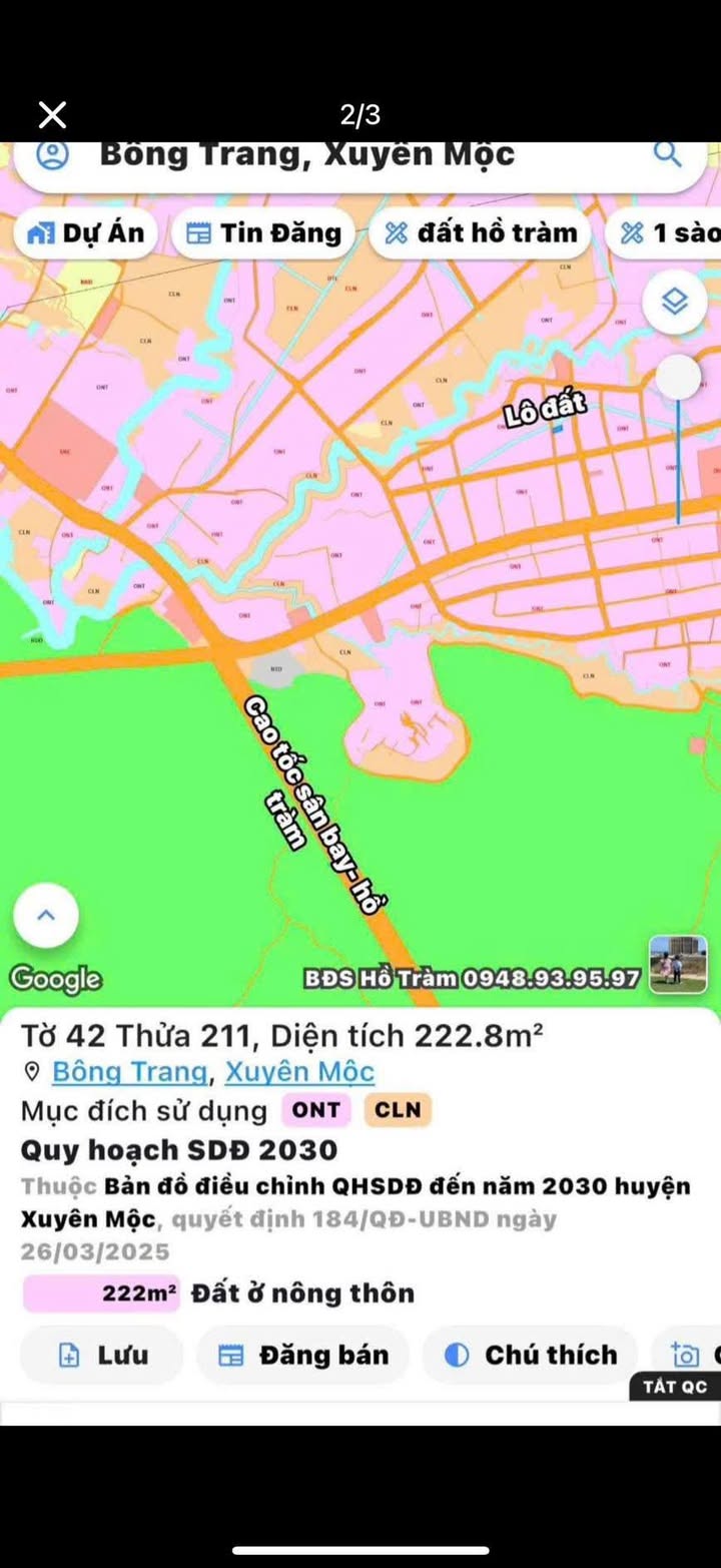Đất nền Bông Trang, Xuyên Mộc 222m² giá 1.5 tỷ - Cơ hội đầu tư tốt!