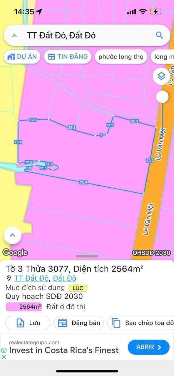 Đất nền thị trấn Đất Đỏ - Bà Rịa - Vũng Tàu 2500m² giá chỉ 5 tỷ - Cơ hội đầu tư tuyệt vời!