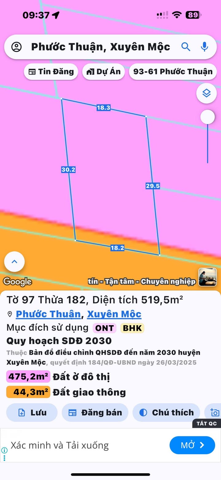 Đất nền Phước Thuận Xuyên Mộc 519m² giá thỏa thuận - Cơ hội đầu tư hấp dẫn!