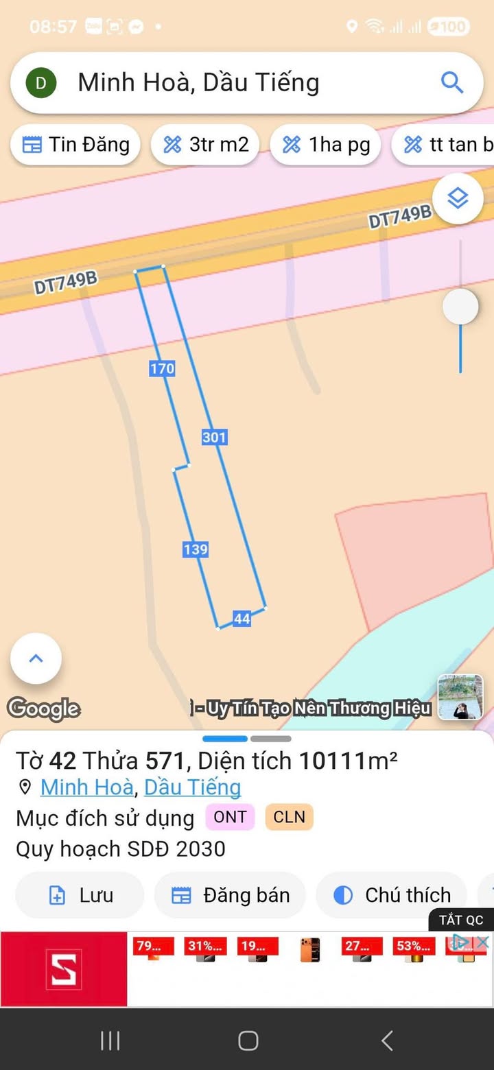 Đất Farm 1ha mặt tiền DT749B Minh Hòa Dầu Tiếng Bình Dương - Giá thỏa thuận hấp dẫn!