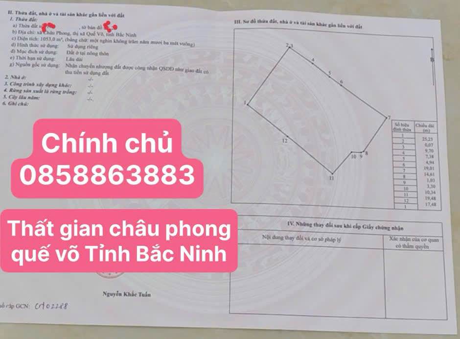 Lô đất thổ cư Châu Phong, Quế Võ, 1000m² giá 8 tỷ - Đầu tư sinh lời ngay!