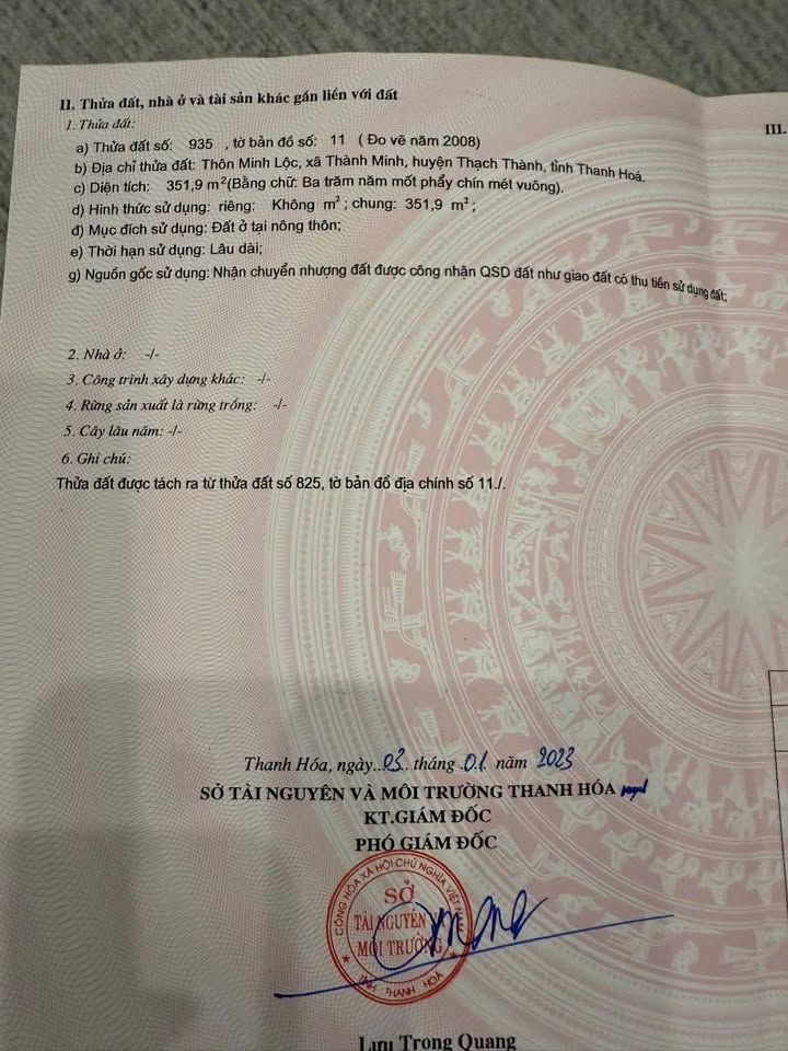 Bán lô đất Minh Lộc Thạch Thành 350m² giá chỉ 200 triệu - Đường ô tô thông thoáng!