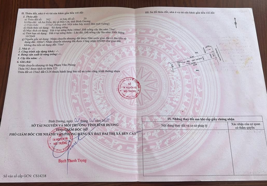 Đất thổ cư An Điền, Bến Cát 175m² giá 1.75 tỷ - Đầu tư sinh lời ngay!