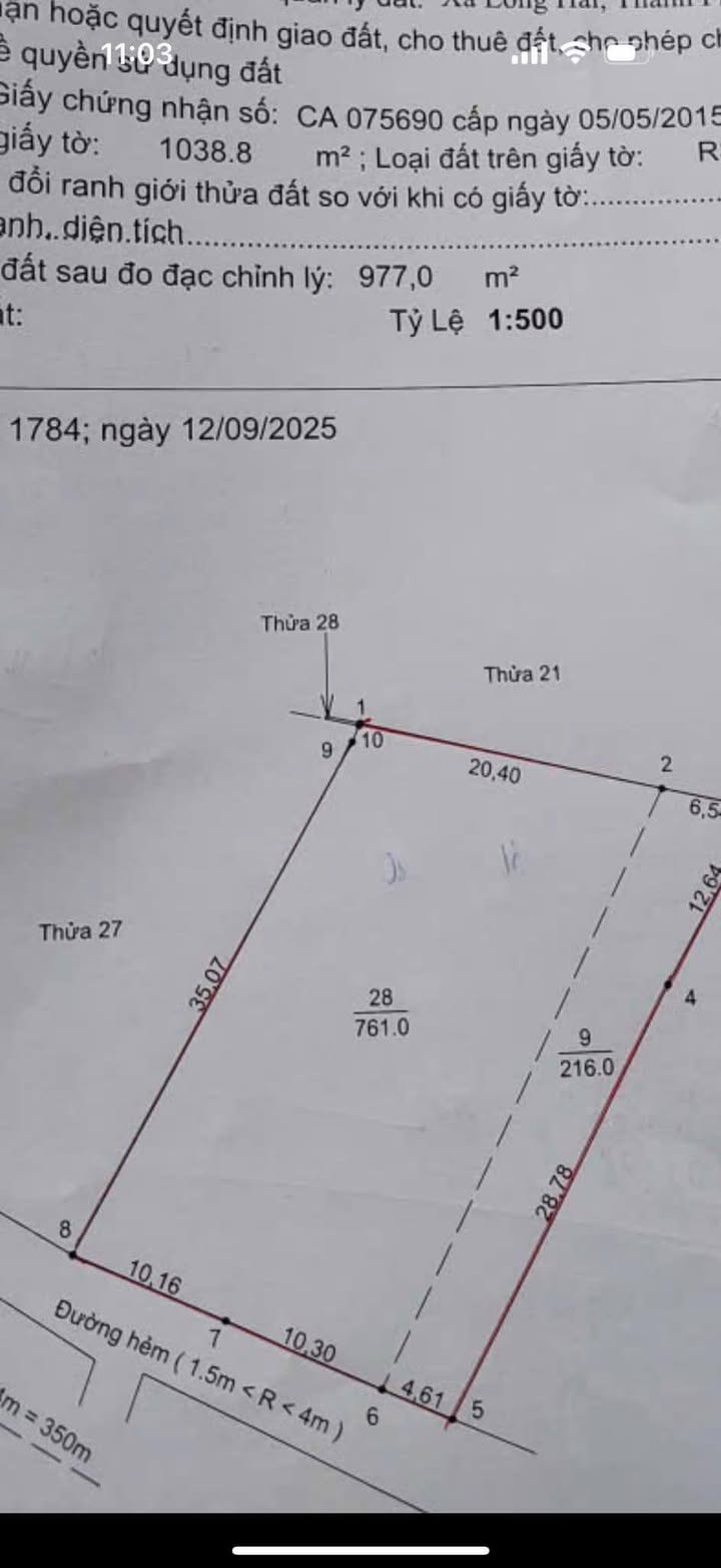 Đất nền Phước Hưng Long Điền 977m² giá 2.3 tỷ - Đường bê tông ô tô vào tận nơi!