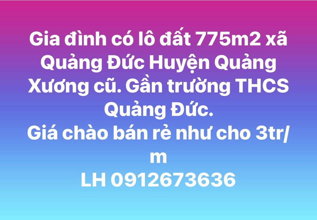 Đất nền 775m² xã Quảng Đức, huyện Quảng Xương - Giá chỉ 2.325 tỷ, pháp lý rõ ràng!