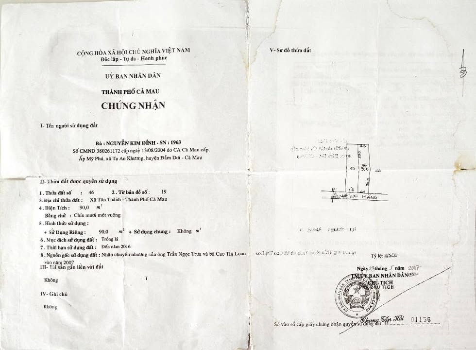 Đất chính chủ Tân Thành Cà Mau 90m² - Giá thỏa thuận, bán gấp!