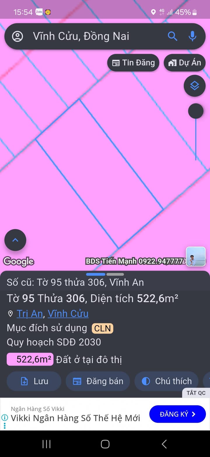 Đất nền Trị An Vĩnh Cửu 522m² giá 600 triệu - Cơ hội đầu tư hấp dẫn!