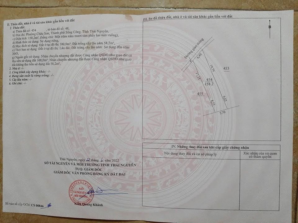 Đất thổ cư 158.2m² Phường Châu Sơn, Sông Công giá 1.5 tỷ - Cơ hội đầu tư lý tưởng!