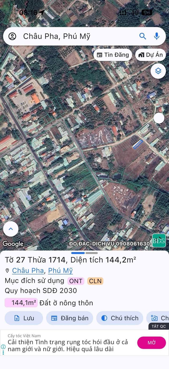 Đất chính chủ xã Châu Pha, Phú Mỹ 145m² giá 1 tỷ - Vị trí thuận tiện cho mọi nhu cầu!