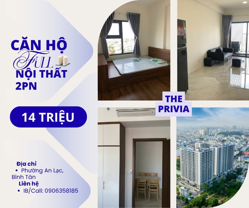 Căn hộ 2PN The Privia Khang Điền Bình Tân 14 triệu - Full nội thất, vào ở ngay!