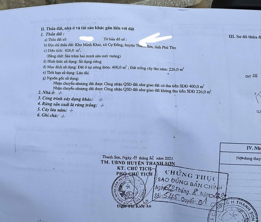 Đất thổ cư Cự Đồng Thanh Sơn 626m² - Chính chủ bán gấp!