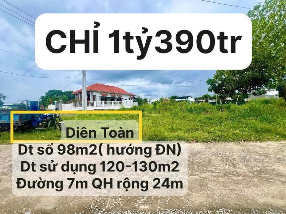 Đất nền Diên Toàn Diên Khánh 98m² giá 1.39 tỷ - Đường bê tông rộng, pháp lý rõ ràng!