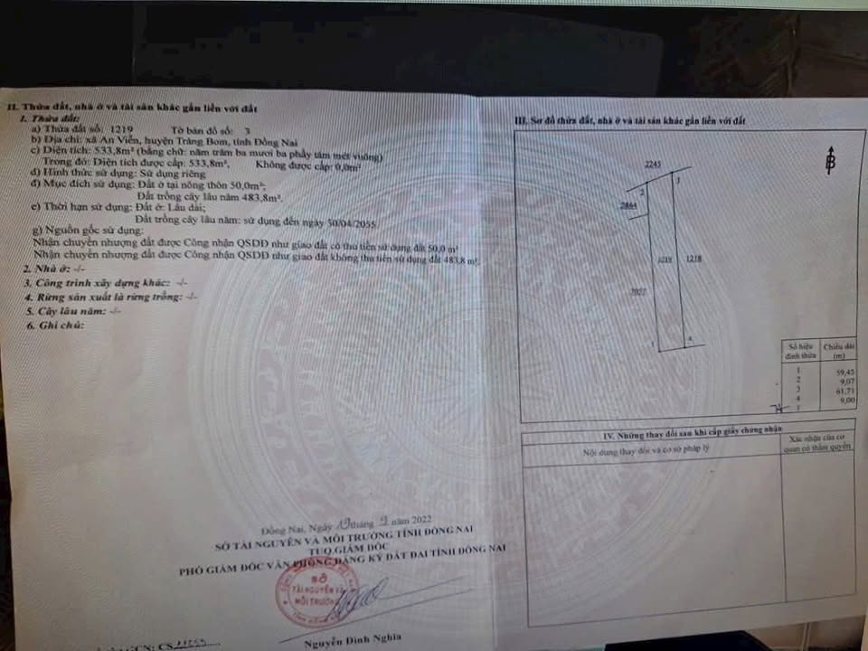 Đất thổ cư An Viễn Trảng Bom 533m² giá 1.35 tỷ - Cơ hội đầu tư tuyệt vời!