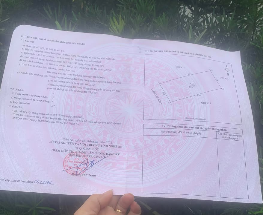 Đất nền Cửa Lò 124m² giá 1 tỷ - Gần trung tâm hành chính