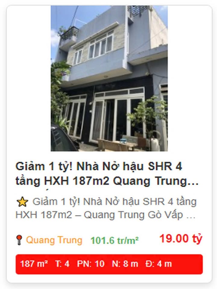 Nhà Gò Vấp 4 tầng 187m² giá thương lượng - Giảm 1 tỷ hấp dẫn!