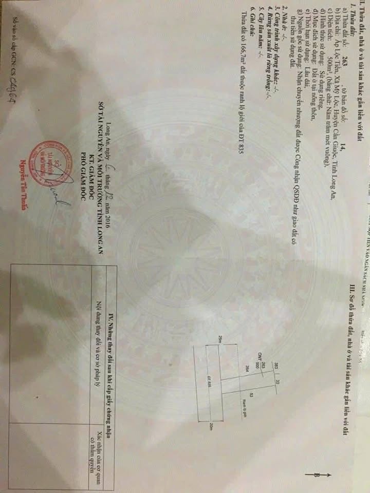 Đất nền mặt tiền 835A Mỹ Lộc, Cần Giuộc 500m² giá 10 tỷ - Cơ hội đầu tư hấp dẫn!