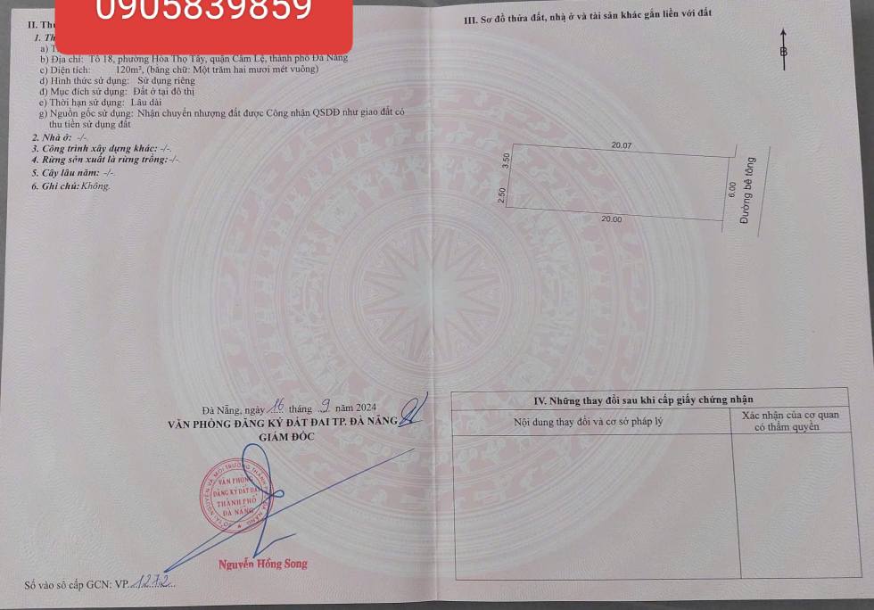 Đất đẹp 120m² đường Nguyễn Như Đãi, Hòa Thọ Tây, Cẩm Lệ giá 2.6 tỷ - Cơ hội vàng cho nhà đầu tư!