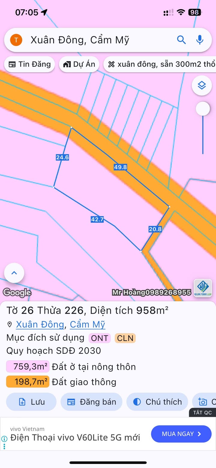 Đất nền Xuân Đông, Cẩm Mỹ - 958m² giá chỉ 2 tỷ - Cơ hội đầu tư tuyệt vời!