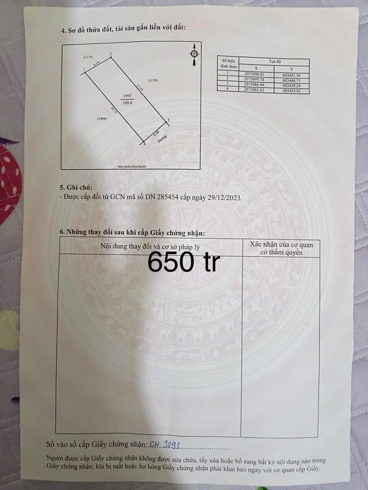 Đất ở Vinh Tân 109m² giá 650 triệu - Sổ hộ khẩu đầy đủ!