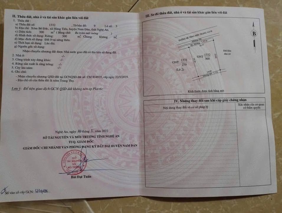 Đất nền Hùng Tiến 300m² giá 2.1 tỷ - Vị trí yên tĩnh, giao thông thuận lợi!