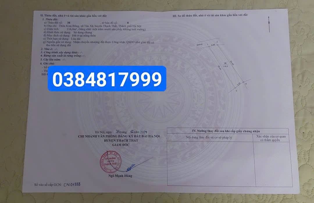 Đất thổ cư Tân Xã, Thạch Thất 116m² giá 3.48 tỷ - Đầu tư sinh lời hấp dẫn!