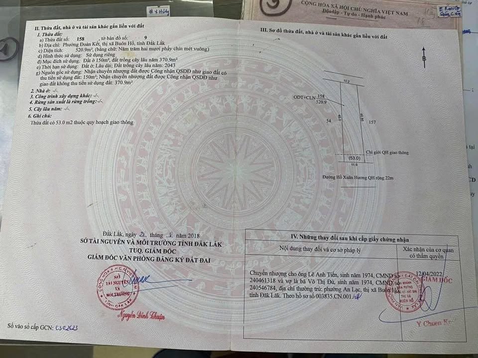 Đất nền chính chủ Đường Hồ Xuân Hương, Buôn Hồ 528m² giá 1.85 tỷ - Tiềm năng đầu tư cao!