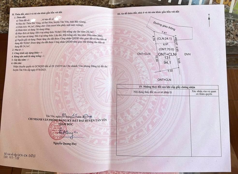 Đất thổ cư 70m² Tân Yên giá thỏa thuận - Đường xe tải thông thoáng!