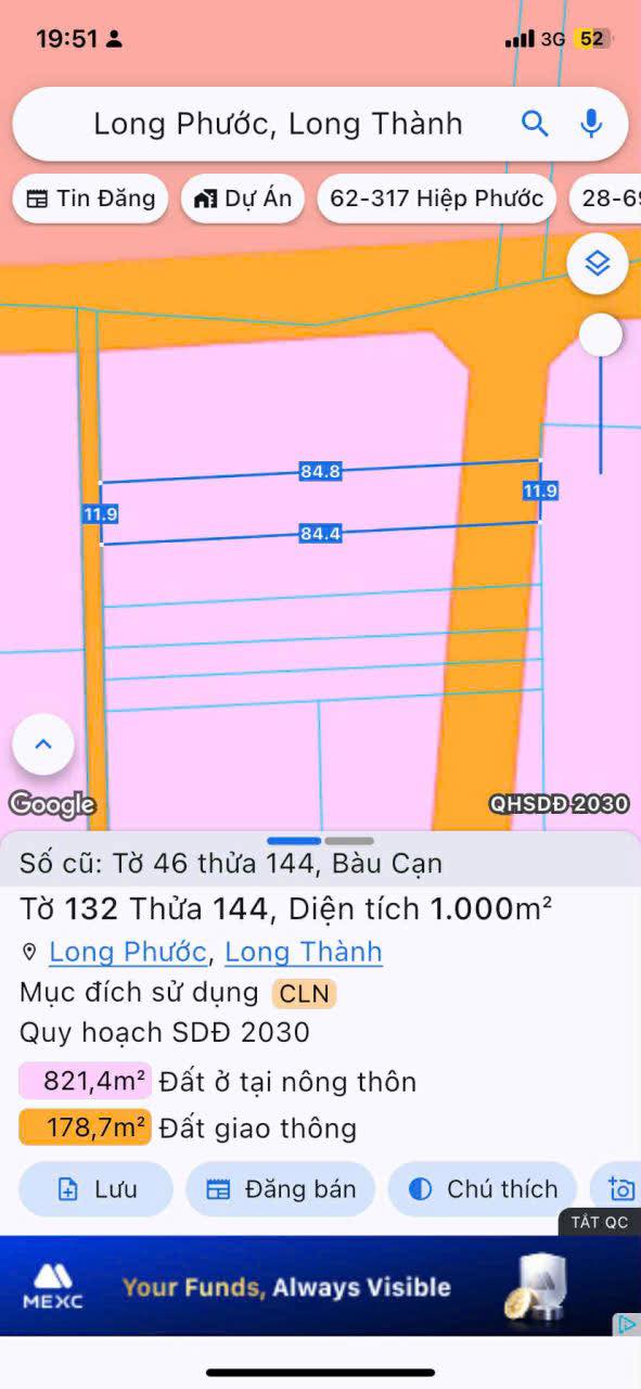 Đất nền Long Phước, Long Thành 1000m² giá 4 tỷ - Cơ hội đầu tư sinh lời tốt!