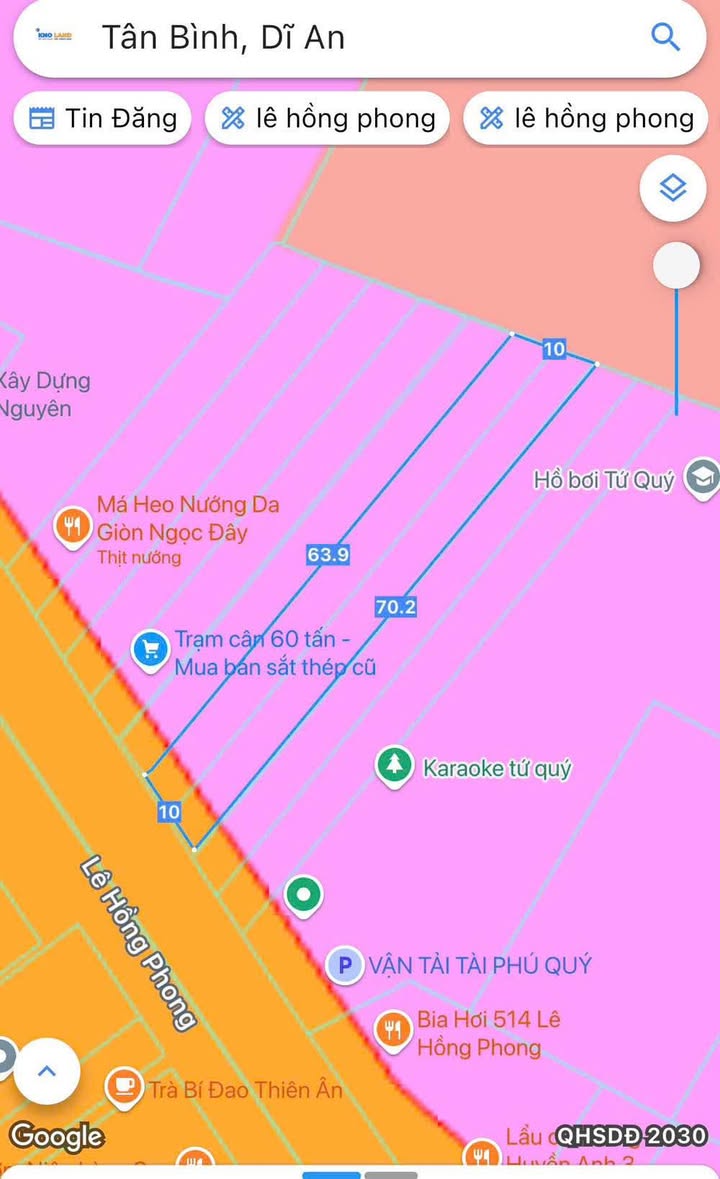 Đất mặt tiền Lê Hồng Phong, Tân Đông Hiệp 636m² giá 22.27 tỷ - Cơ hội đầu tư hấp dẫn!