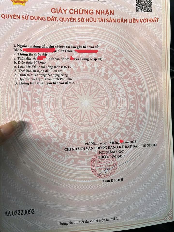 Đất thổ cư Khu 1 Trung Giáp 107,9m² giá 700 triệu - Cơ hội đầu tư tuyệt vời!