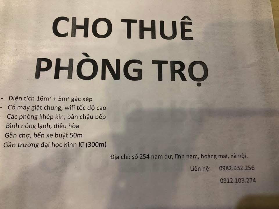 Phòng trọ cho thuê Lĩnh Nam 2.2 triệu - Sẵn sàng ở ngay!