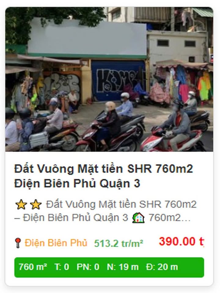 Đất Vuông Mặt Tiền SHR 760m² Đường Điện Biên Phủ, Quận 3 - Cơ Hội Đầu Tư Hiếm Có!